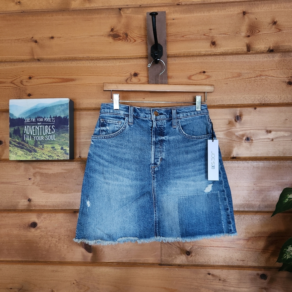 Joes Jeans 💜 NWT Let's Boogie Denim Skirt Raw Hem Button Fly Boho Organic Sz 25